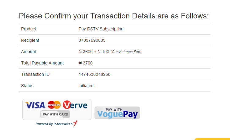 DSTV payment with ATM Card