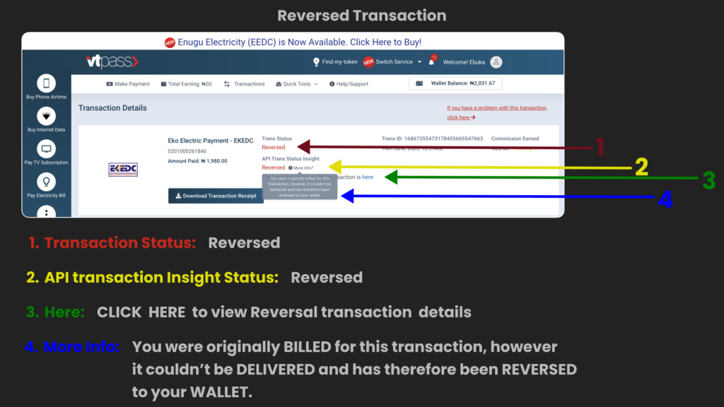 transaction reversed view on the transactions view page. 